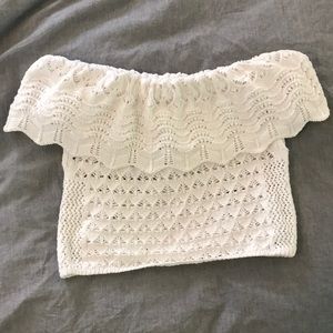 Knitted off-shoulder white crop top